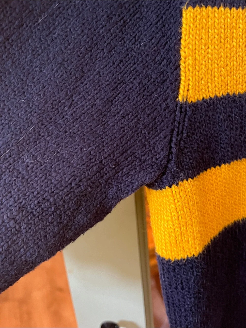 Polo by Ralph Lauren Navy Crewneck Sweater with Gold Stripes
